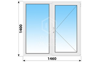 Двухстворчатое пластиковое окно 1460x1400 Г-П